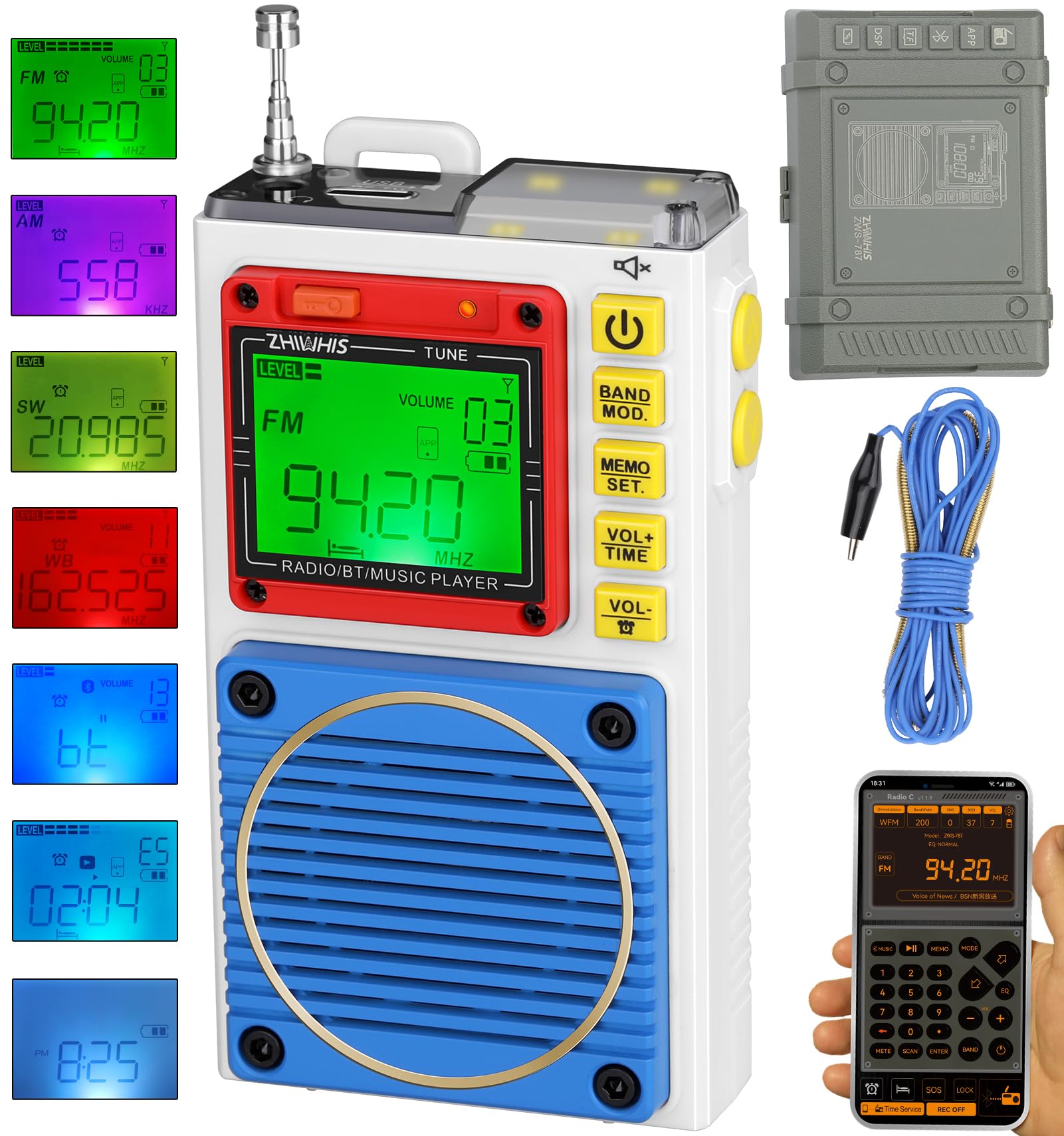ZHIWHIS Bluetoothスピーカー BCLラジオ 短波受信機 VHF/FM/AM/SW